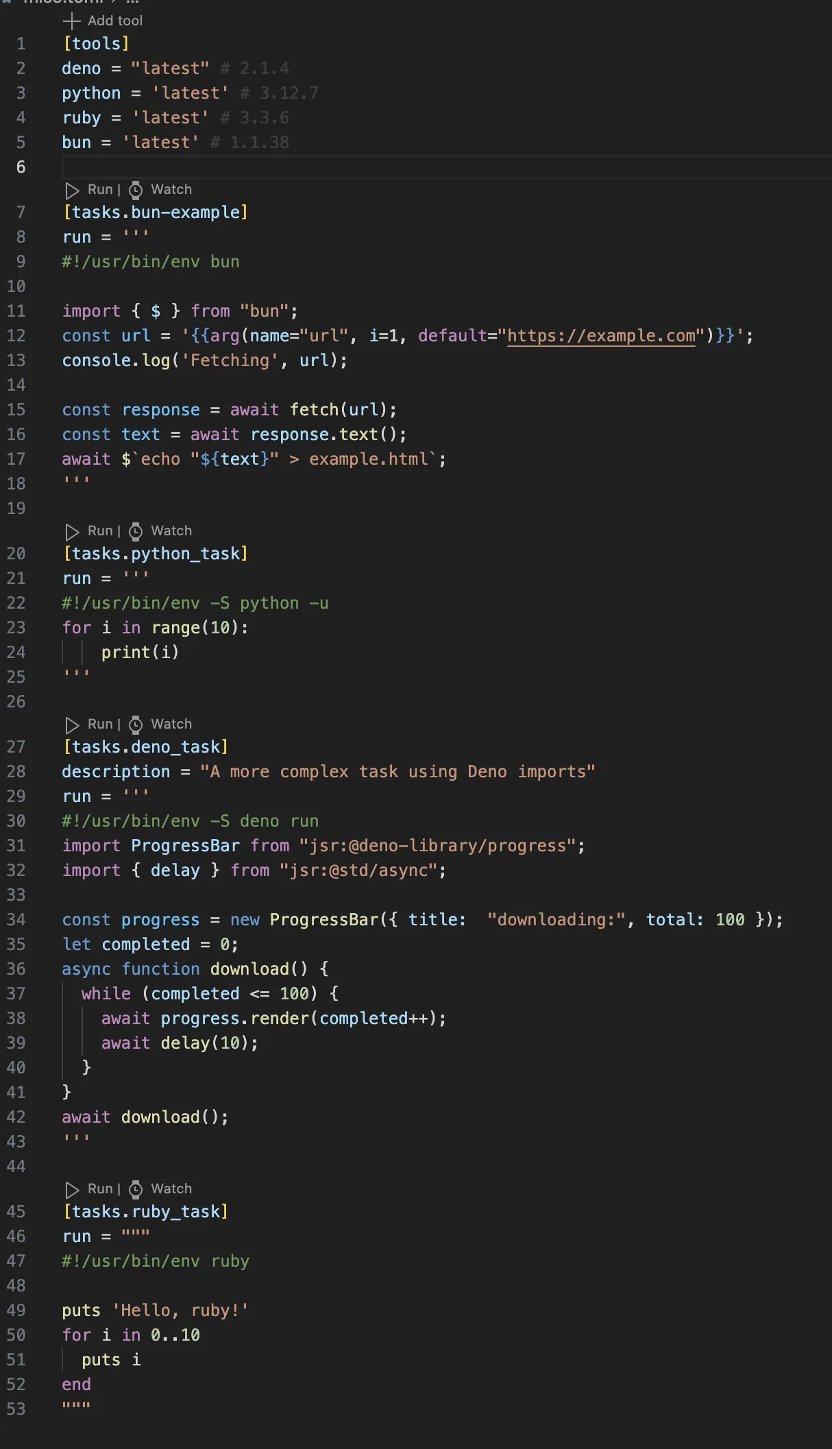 screenshot showing syntax highlighting support when shebang is used